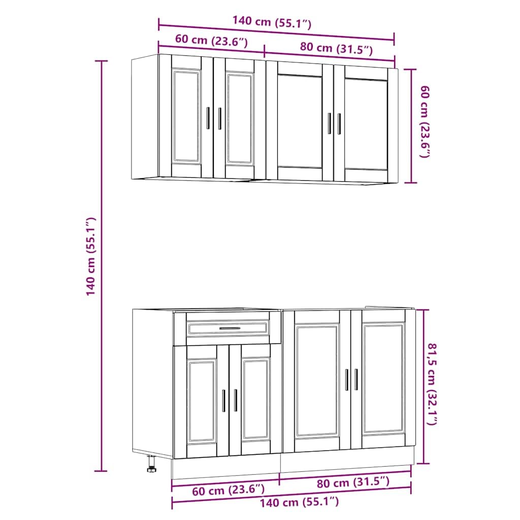 Mueble Cocina Kalmar Roble Sonoma 4 pzas Madera contrachapada