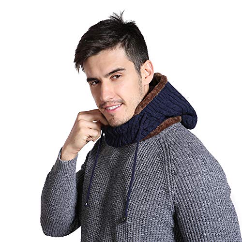 LEMITA Gorro de punto unisex de invierno con protección para el cuello y gorro para añadir sombreros cálidos forrados de piel para hombres y mujeres, café, Talla única