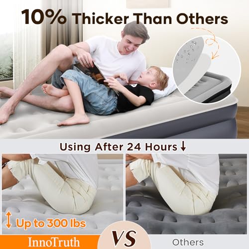 InnoTruth Twin Air Mattress with Built in Pump, Inflatable Blow up Mattress, 18" Raised Colchones Inflables Air Bed, Back to School Supplies, Ideal for Home and Outdoor Camping, 300lb Weight Capacity