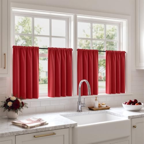 Image of MIULEE 4 Panels Short 45 Inch Blackout Kitchen Curtain Christmas Red
