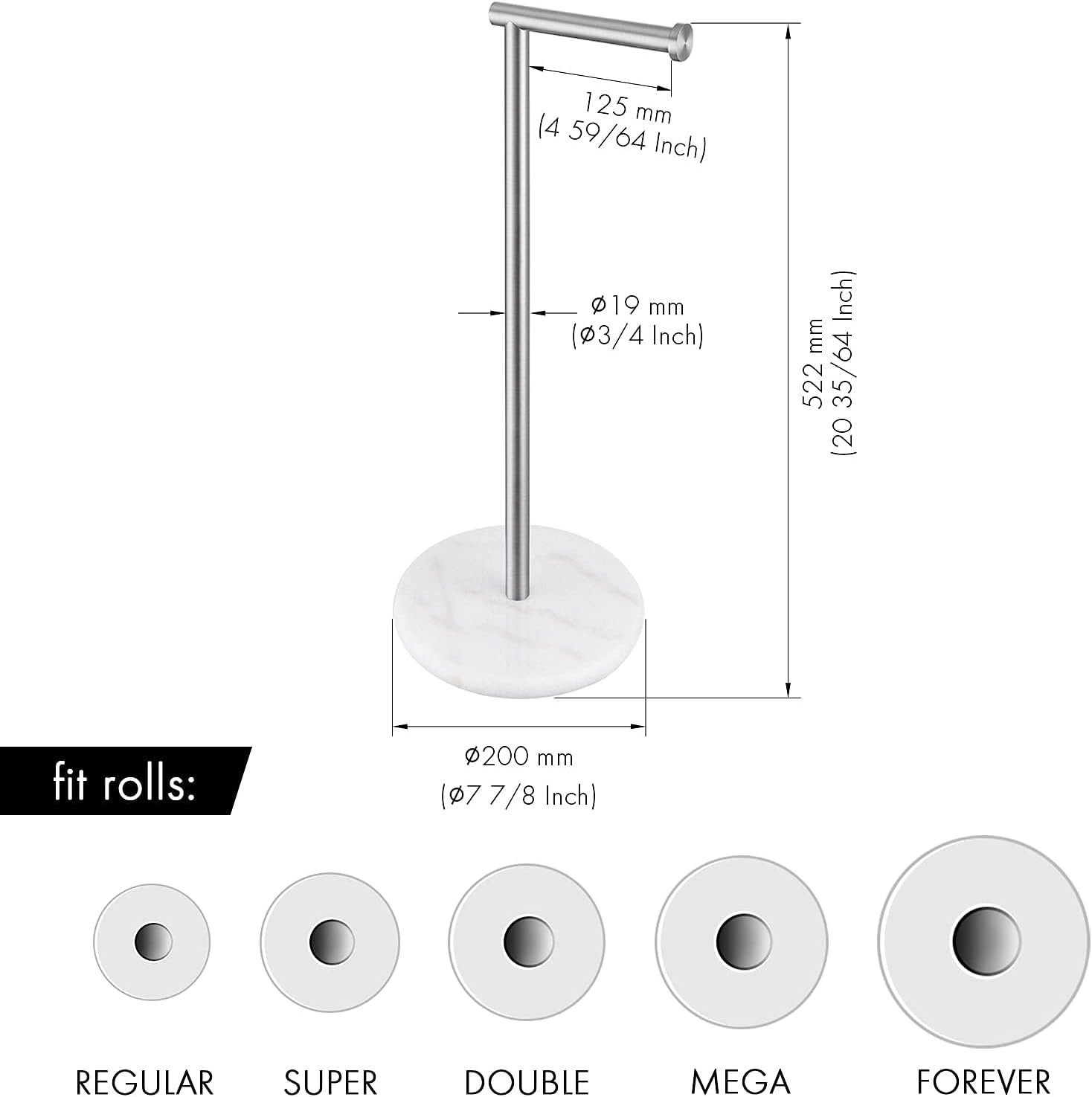 KES Toilet Paper Holder Stand, Freestanding Toilet Paper Roll Holder with Modern Natural Marble Base, White Freestanding Toilet Tissue Holder SUS304 Stainless Steel Brushed Finish BPH284S1-2