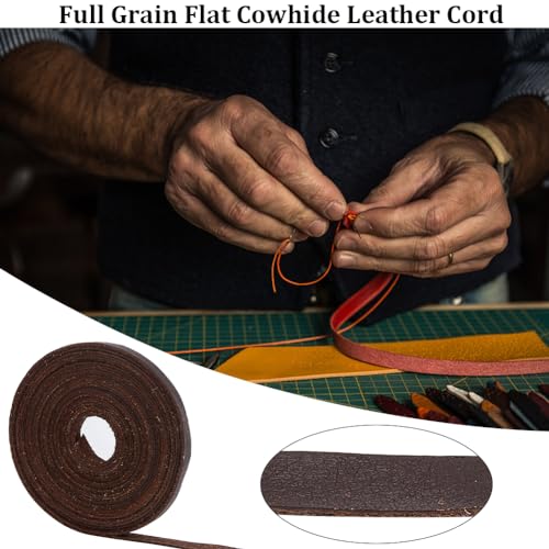 GORGECRAFT 5M Leather Strap Strip 8mm Wide Flat Genuine Leather Cord String Natural Cowhide Braiding Threads Rope for Bracelets Necklace Jewelry Making Guitar Belts DIY Crafts - Image 4