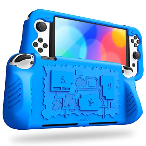 Fintie Funda de Silicona Compatible con Nintendo Switch OLED (2021) con 3 Ranuras para Tarjetas de Juego - Suave Antichoque Antideslizante, Azul