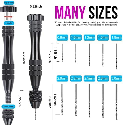 LEOBRO Hand Drill for Resin Molds 12 cm Black Mini Pin Vise with 10 PCS Steel Drill Bits (0.8-3mm) - Image 3