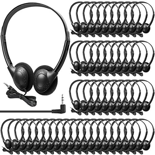 Hoteam 100 Pack Headphones for Classroom Bulk Students Adjustable Headphones Wired Pack Black over The Head Earphones with 3.5 mm Plug for School Library Museums Teen Boys Girls Adults(Black)