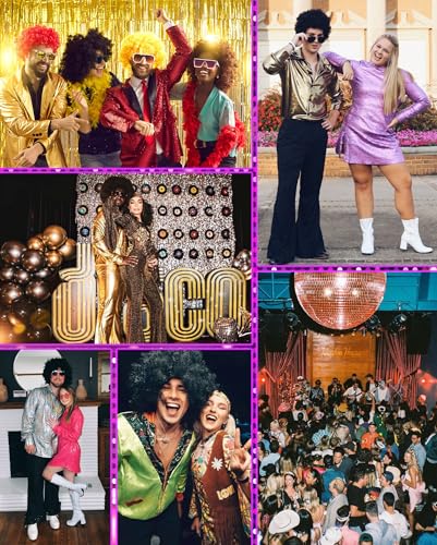 Image of Zando Afro Wig Men 70s Disco Costume - 4pcs Set(Wig+Glasses+Disco Necklace+Wig Cap) Short Brown Curly Natural Synthetic Hair 70s 80s Outfit for Hippies Cosplay Halloween Party