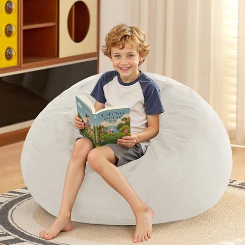Image of HABUTWAY 2FT Bean Bag Chair, 2' Beanbags Small Bean Bag Chairs with Filling, Teardrop Bean Bag Chair Luxurious Velvet Ultra Soft Fur with Removable Cover (Beige)