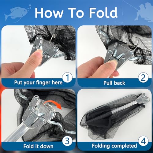 Foldable Triangular Fishing Net - Sturdy Mesh & Aluminum Handle, Fishing Landing Net for Family Fishing Trips & Camping
