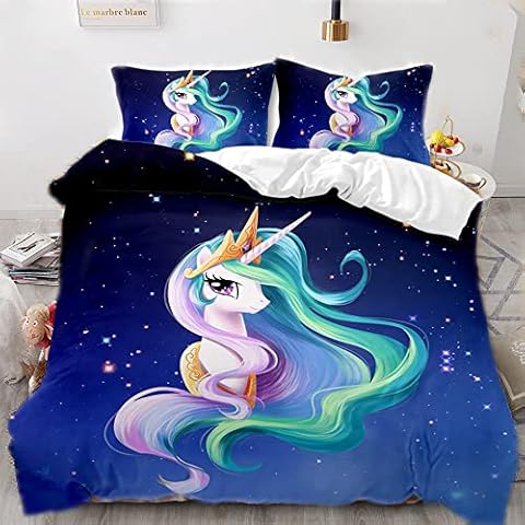Juego de cama con diseño de unicornio y 2 fundas de almohada Cover