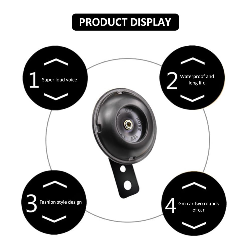 Clacson Moto 12V Potente, Tromba per Auto e Triciclo, 1 Pezzo Nero