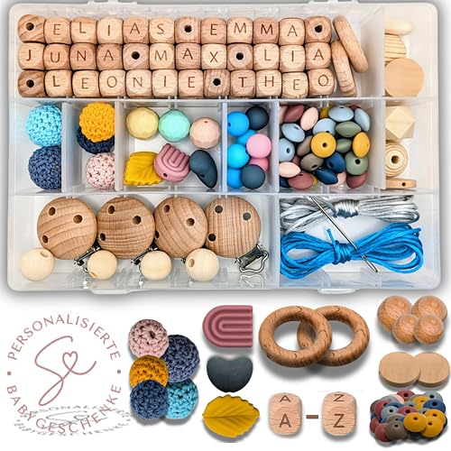 Storchenkind DIY Bastelset zum Selber machen 150-teilig inkl. deutscher Videoanleitung kreative Babyparty Spiele Baby Schmucket Schmuckset mit Silikon- und Holzperlen (150)