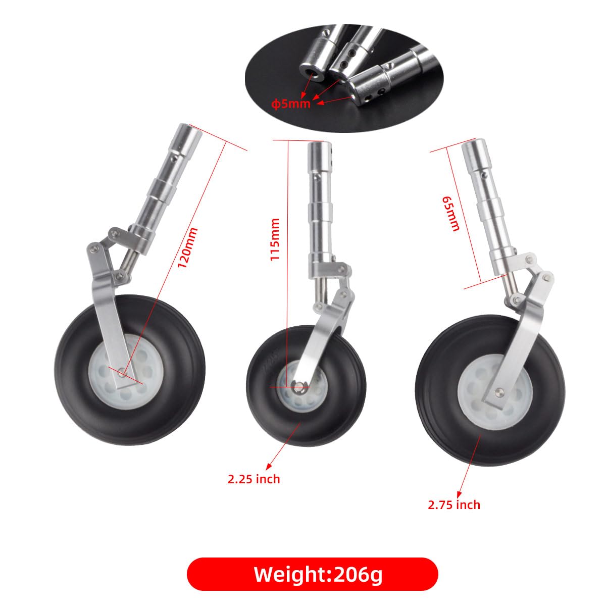Aircraft Landing Gear Anti-Vibration Pneumatic ?4xL87 x W43 x H22mm for 4-5kg Airplane