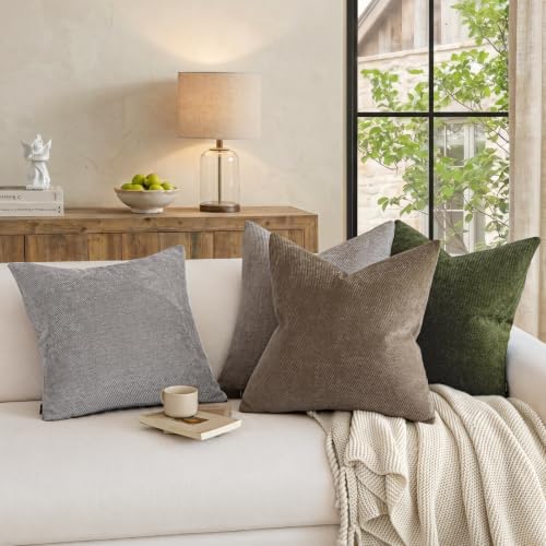 Image of a moment Pack of 2 Decorative Chenille Throw Pillow Covers with Twill Cushion Covers for Sofa Living Room Couch Bed 18x18 Inch Grey