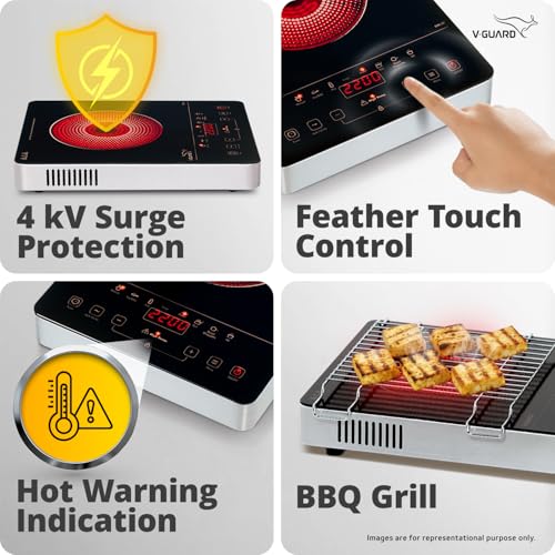 Image of V-Guard VIRC 04 2200 W Infrared Induction Cooktop | Compatible with All Utensils | Up to 4 kV Surge Protection | BBQ Grill | Touch Panel Control | Stainless Steel Body | 1 Year Warranty by V-Guard