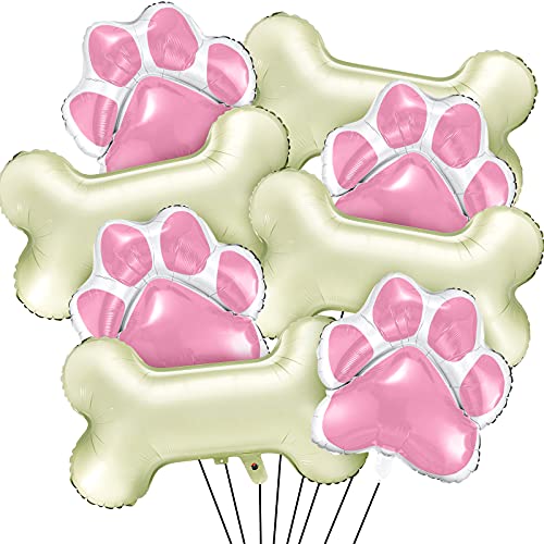 4 Pieces Bone Shaped Balloons Foil Helium Aluminum Balloons And 4 Pieces Dog Print Balloon For Pets Dog Party Suppliers (Pink) #TOP9