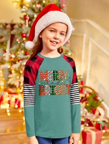 Image of BesserBay Girls Christmas Raglan Shirt Casual Leopard Stripe Patchwork Tunic Top 4-14 Years