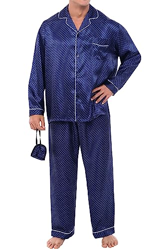 Alexander Del Rossa Mens Satin Pajamas Set, Satin Pajamas for Men, Satin PJ Set Men