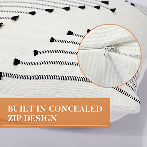 Oudain Set Of 10 Boho Throw Pillow Covers 18 X 18 Inch Tufted Black And Cream White Pillow Covers With Tassel Modern Decorative Bohemian Square Cushion Case Pillowcase For Outdoor Couch Bed Farmhouse #TOP3