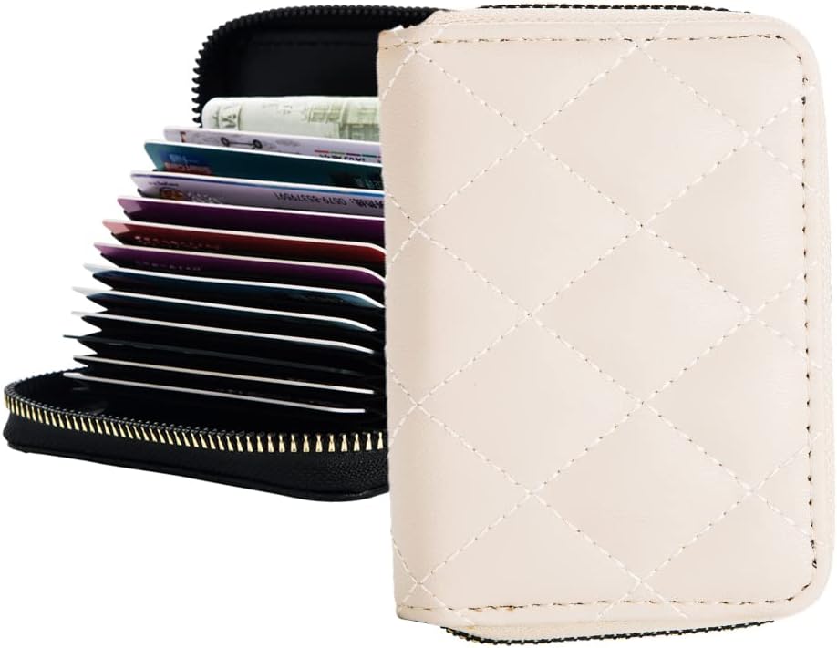 Facai RFID Small Wallet Women Mini Credit Card Holder Organizer Case with Zipper Slim Cream