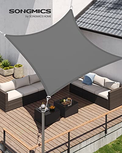 SONGMICS Sonnensegel 3 x 3 m, wasserfest mit Einer Wassersäule von 665 mm, Sonnenschutz aus reißfestem Polyester, UV-Schutz 93%, Terrasse, Garten, Balkon, quadratisch, 2 m Seile, rauchgrau GSH33GYV1 2