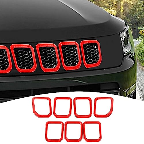 Image of for Compass Front Grille Insert Cover Trim Frame Compatible with Jeep Compass 2021 2022 2023 Red Exterior Accessories 7pcs