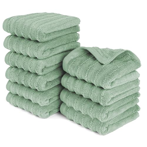 Pure Label Gasthandtuch - 10er-Pack 30x50cm aus 100% Baumwolle - saugstark, schnelltrockend & weich - Gästehandtuch mit Anhängeschlaufe - Oeko-TEX Zertifiziert - Salbeigrün