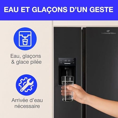Réfrigérateur américain CONTINENTAL EDISON CERANF556B1 Distributeur eau / glaçons Classe E 911 x 706 x 178 cm - vue 7