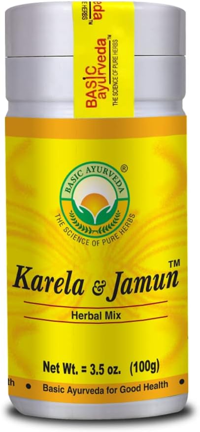 BASIC AYURVEDA Karela Jamun Pó Herbal | Mistura de Beringela Amarga e Ameixa da Índia 100% Natural | Vegano, Sem OGM | Uso Herbal, Sucos, Smoothies | 100g de Sabor e Saúde
