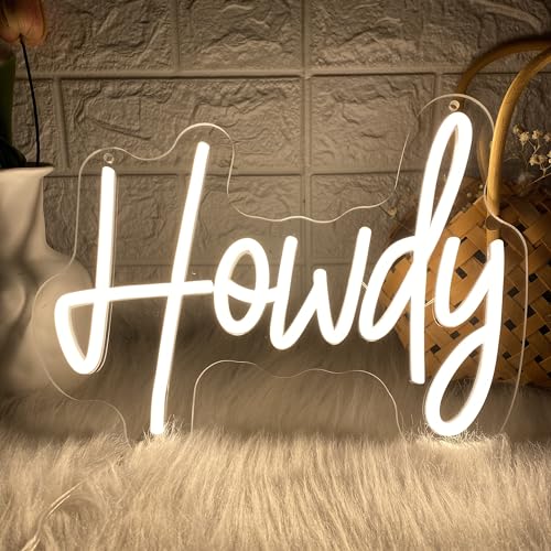 Image of Howdy Neon Sign for wall decor,USB Led Light Up Signs for Bedroom Birthday Wedding Party Boyfriend Girlfriend Lover Room Bathroom neon light personalized Decoration Gift with 3-Lever Brightness