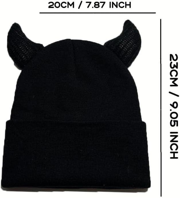 Devil Horn Beanie for Men Women Y2K Halloween Beanie Horns Emo Goth Accessories - Image 2