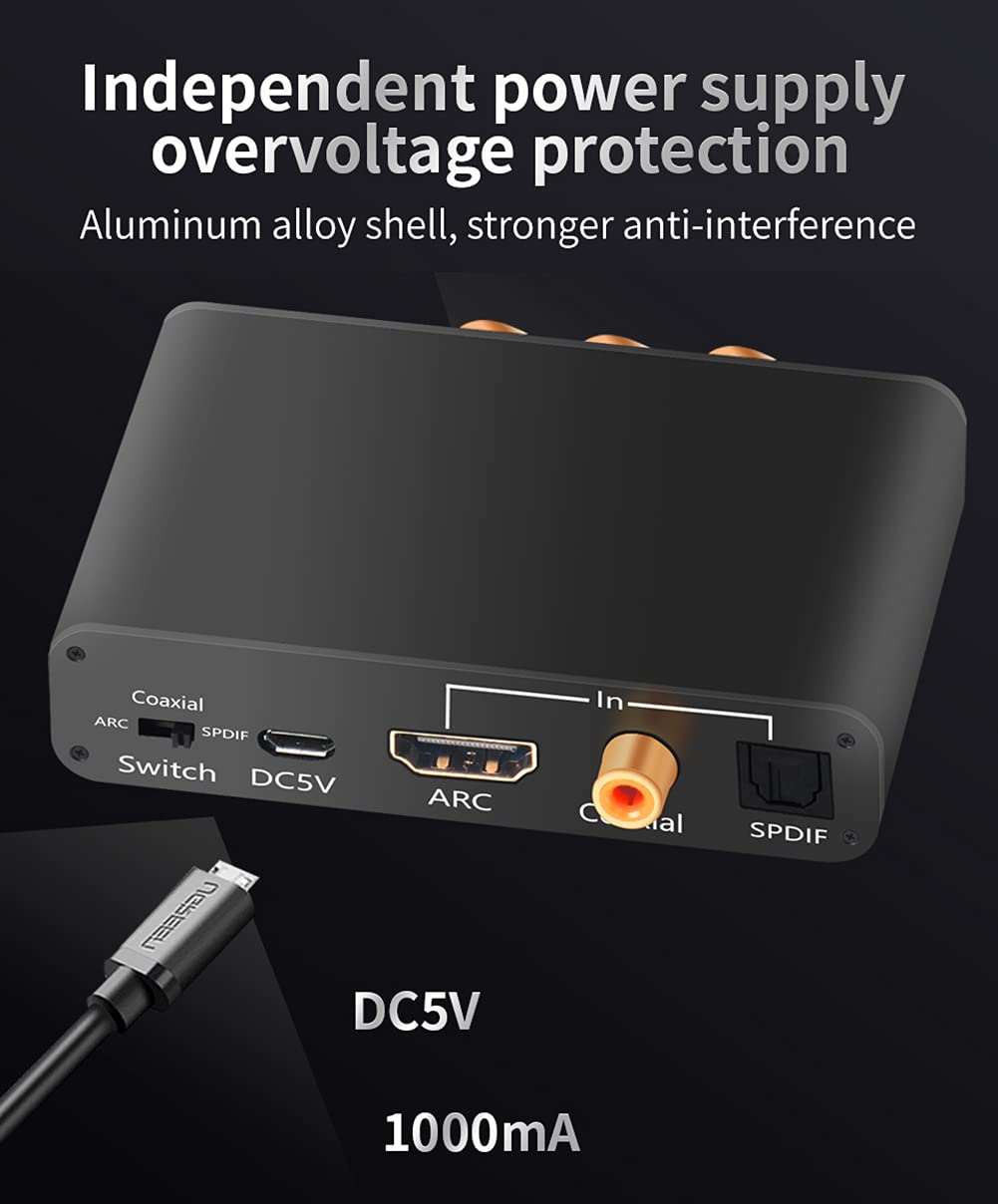 Decodificador de Audio, Extractor de Audio Compatible con ARC HDMI Convertidor DAC HDMI Compatible SPDIF 5.1 Adaptador Divisor de Audio estéreo óptico y de 3,5 mm