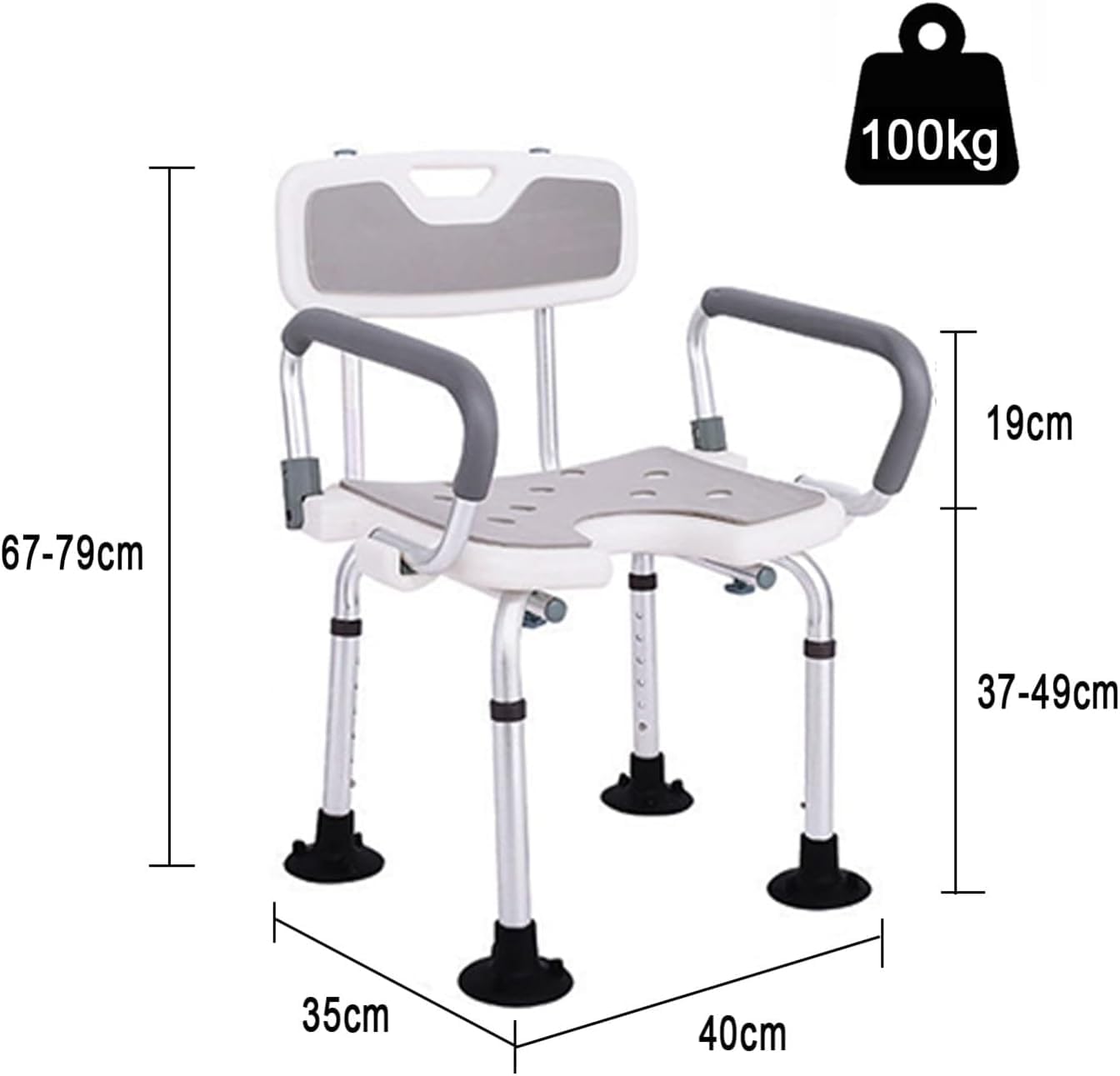 Asientos de Ducha en Forma de U con reposabrazos y Respaldo abatibles, Ajustables en Altura, Silla de bañera, Asiento de baño Antideslizante for Personas Mayores, Ancianos y discapacitados(A)