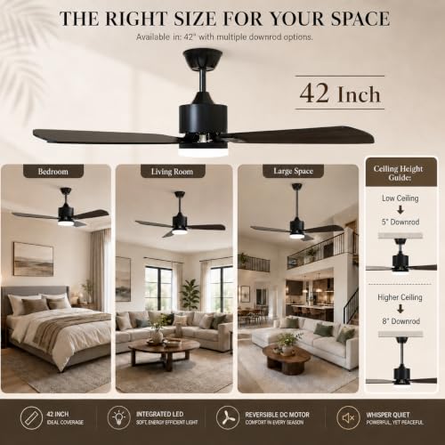 STANDLE 42 Inch Ceiling Fans with Lights and Remote Control Black - image 8