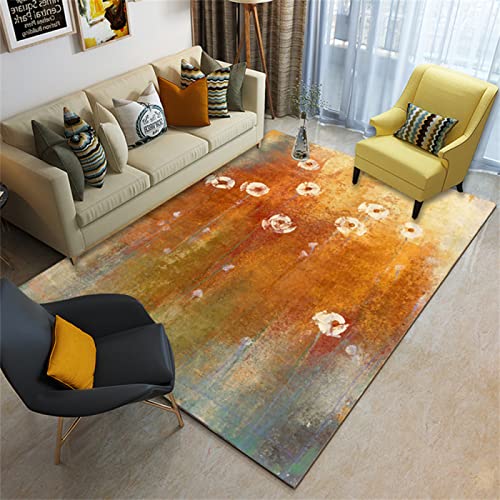 Tapis de cuisine et descente de lit moderne jaune aux motifs abstraits