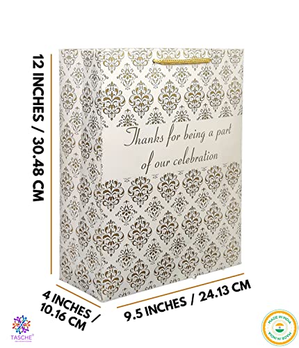 Image of TASCHE Plastic Thank U Gold Floral Design Bag For Return Gift, Small Presents, Weddings, Birthday, Holiday Presents (Size 12 X 9.5 X 4 Inch | Pack Of 30)