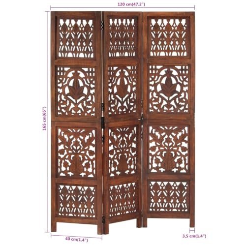 Cloison de séparation 3 panneaux marron 120x165 cm en bois de manguier - 8