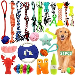 YUTUY Juguetes para Perros,21 Piezas Juguete para Morder para Perro,Durable Masticable Cuerda,Juguetes Interactivos para Limpiar los Dientes Adecuado,Cuerda Juguete,para Perros Pequeño y Mediano
