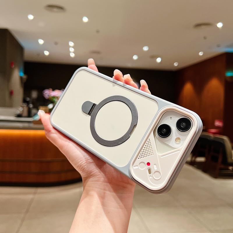 Image of LuxuryKase Magnetic Shockproof Case for iPhone 14 Plus | Foldable 110 Metal Ring Kickstand | Matte Finish | Futuristic Camera Shield Design | Slim Profile & MagSafe Compatible - Grey