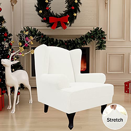 Image of Easy-Going Stretch Large Wingback Chair Sofa Slipcover Cream