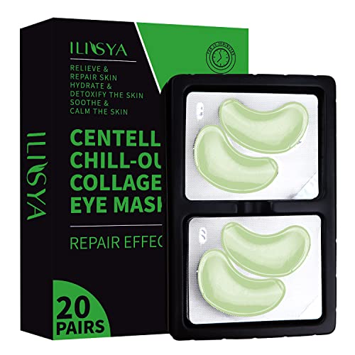 Green Centella Under Eye Masks Chill-Out Collagen Eye Patches Repairing Hydrating Cucumber Extract Eye Gel Pads-20 pairs