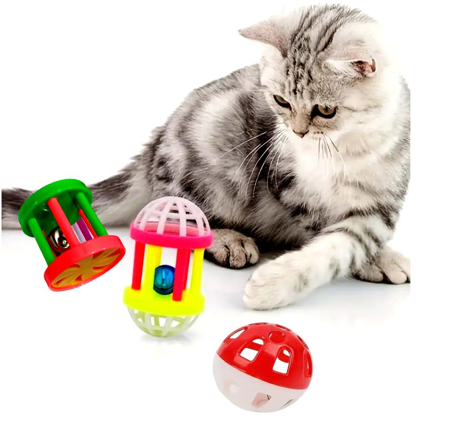 RvPaws Cat Ball-Pet Ball Toy, Different Design 3 Pcs Cat Balls Plastic Ringing Roller Toys Cylinder Shape Teasing Toys for Pet Chasing Hunting SPOR (Random Color) (B0D8GVYD1S) Amazon Price History, Amazon Price Tracker