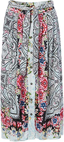 Angie Women's Boho Print Skirt with Tie Waist, Blue, Small
