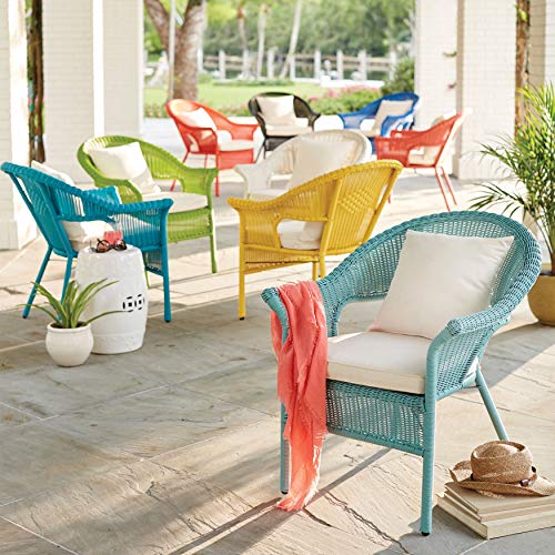 BrylaneHome Outdoor Weather Resistant Roma Hand-Woven Resin Wicker Stacking Chair + Free Seat & Back Cushions for Home, Backyard, Deck, Patio (250 Lb Capacity) - White - Thumbnail 6