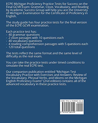 ECPE Michigan Proficiency Practice Tests for Success on the Final GCVR Exam: Grammar, Cloze, Vocabul