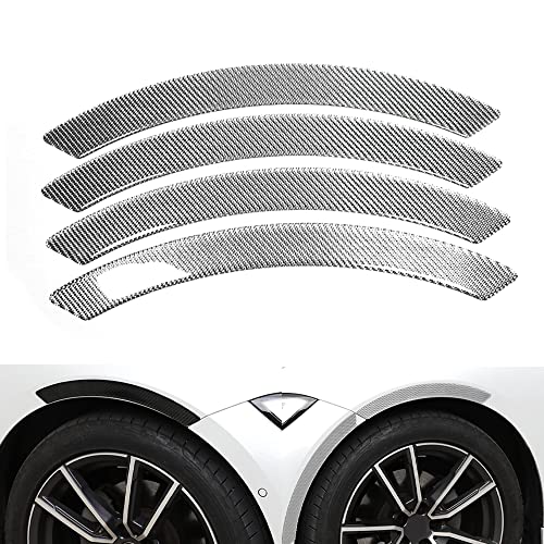 Image of Fender Anti-Scratch Protector Trim,Carbon Fiber Emblem Protector Fender Molding Side Stickers Decals Badge Sports Decoration Lossless Installtion Accessories 4 Packs Silver