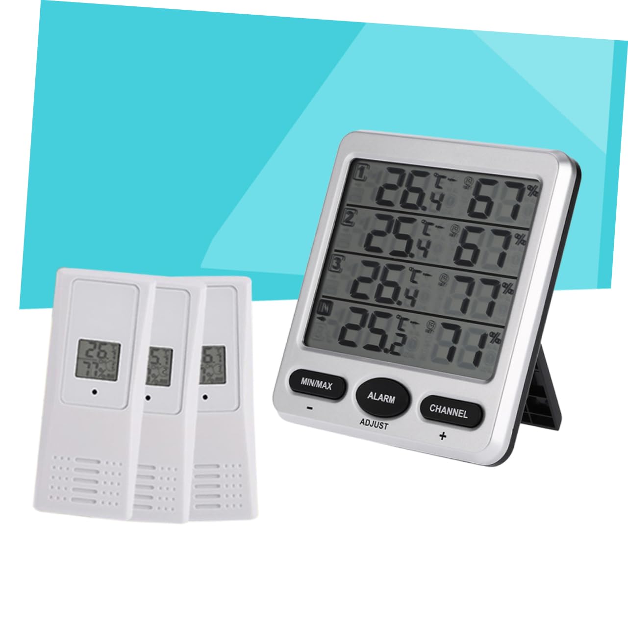 Termoigrometro Wireless Bianco Modello Ws-10 con Ricevitore e 3 Sensori | Plastica, Trasmissione senza Fili, Misurazione Accurata, per Allevamento e Cantina del Vino