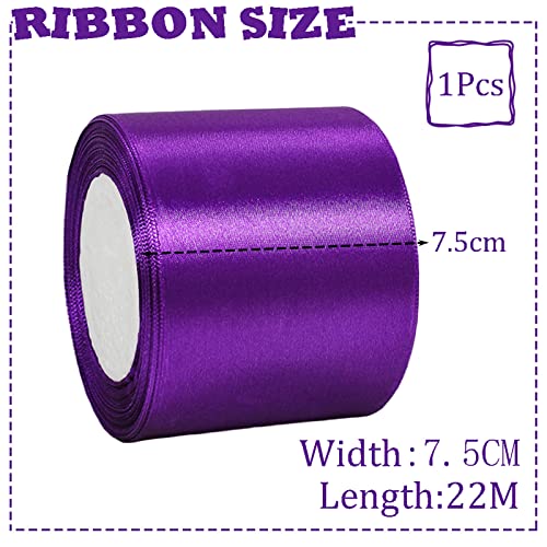 75mm Wide Thick Purple Ribbon for Gift Wrapping,22m 3Inch Large Fabric Satin Ribbon Purple Bow for Gift Wrapping,Ribbons for Crafting,Hair,Bouquets,Wedding,Car,Presents,Cake,Christmas Decorations - Image 2