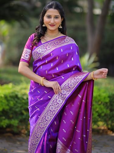 Image of SGF11 Women's Kanjivaram Pure Soft Silk Saree For Women Pure Golden Zari With Blouse Piece
