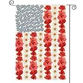 AVOIN colorlife Myosotis Poppy Memorial Day Garden Flag 12x18 Inch Double Sided Outside, Patriotic American Flag Yard Outdoor Decoration
