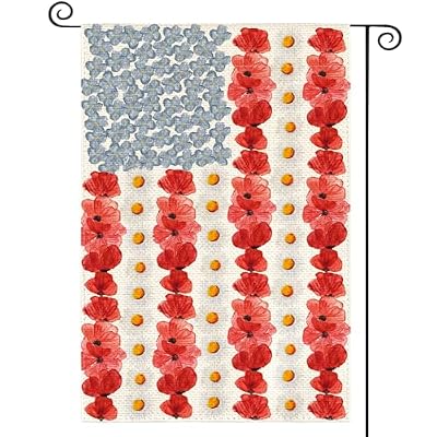 AVOIN colorlife Myosotis Poppy Memorial Day Garden Flag 12x18 Inch Double Sided Outside, Patriotic American Flag Yard Outdoor Decoration